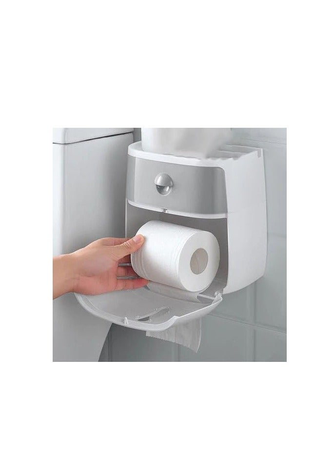 Tissue Box with Utensil Holder: Strong Double Sided Adhesive for Bathroom or Kitchen Organization TH  - Image 1