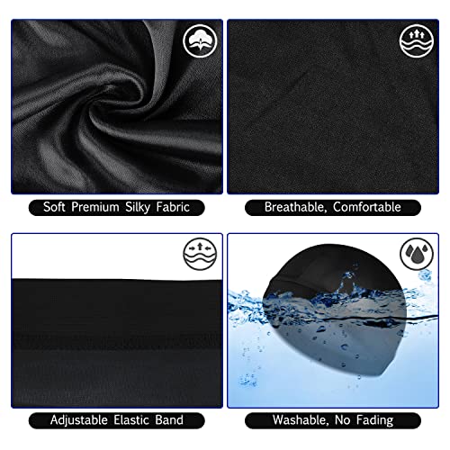 Sibba 3 Pieces Unisex Satin Silky Wave Caps 360 540 720 Wave Elastic Band Silky Durag Headwear Stockings Wig Beanie Cap Soft Breathable Skullies Beanies Cap for Sleeping Shower Black - Image 3