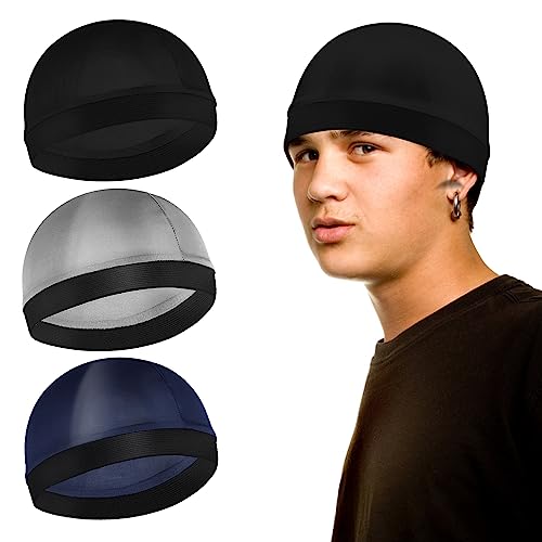 Sibba 3 Pieces Unisex Satin Silky Wave Caps 360 540 720 Wave Elastic Band Silky Durag Headwear Stockings Wig Beanie Cap Soft Breathable Skullies Beanies Cap for Sleeping Shower Black - Image 1