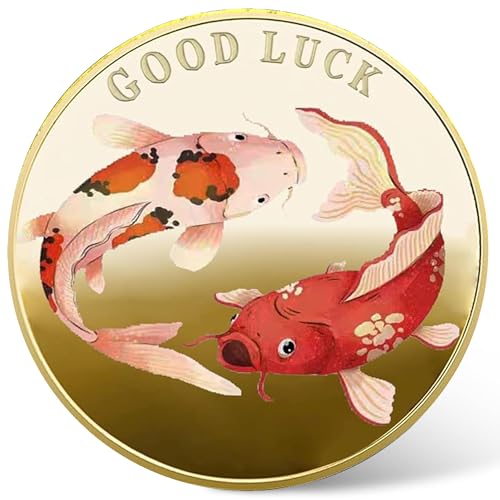 CYOUNG TwoSided Lucky Coin Featuring One Side with A Pair of Koi Fish and One Side with Lucky Symbols May Peace Happiness and Good Fortune Be with You Always Lottery Ticket Scratcher Tool - Image 1
