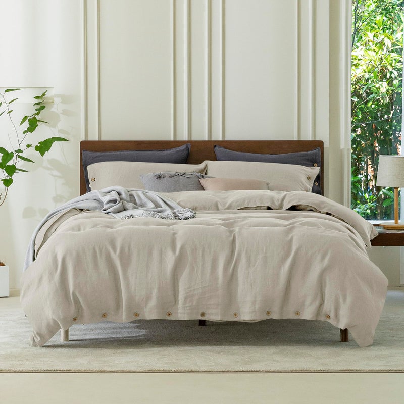 EVERLY 100% Pure Linen Duvet Cover Set Queen Size90X90Inch 3pcs (1 Duvet Cover,2 Pillowcases) Soft and Breathable for All Season with Coconut Button Closure, Suitable for Hot Sleepers-Linen-Queen - Image 1