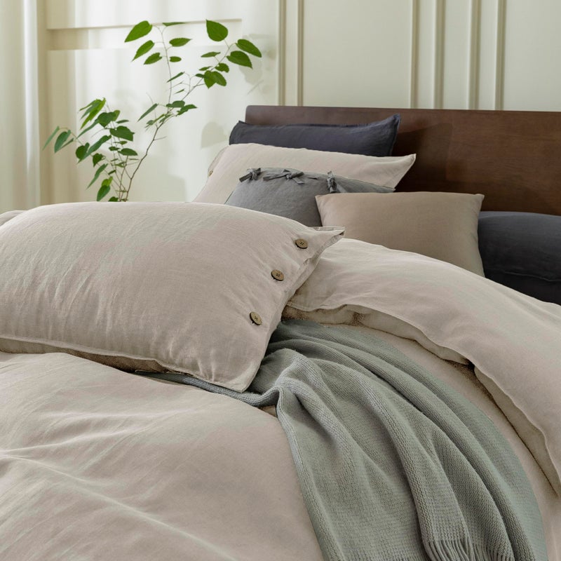 EVERLY 100% Pure Linen Duvet Cover Set Queen Size90X90Inch 3pcs (1 Duvet Cover,2 Pillowcases) Soft and Breathable for All Season with Coconut Button Closure, Suitable for Hot Sleepers-Linen-Queen - Image 4