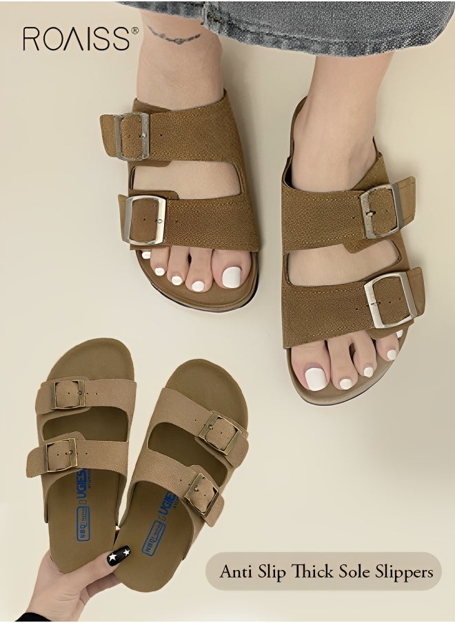 roaiss Women's Straight Cut Open Toe Slippers Frosted Thick Sole Anti Slip Sandals Adjustable Versatile Beach Slippers  - Image 1