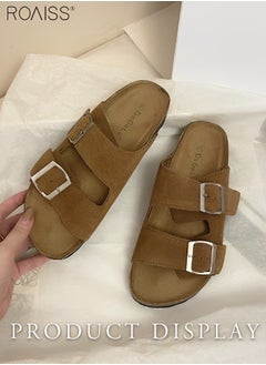 roaiss Women's Straight Cut Open Toe Slippers Frosted Thick Sole Anti Slip Sandals Adjustable Versatile Beach Slippers  - Image 5