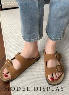 roaiss Women's Straight Cut Open Toe Slippers Frosted Thick Sole Anti Slip Sandals Adjustable Versatile Beach Slippers  - Image 3