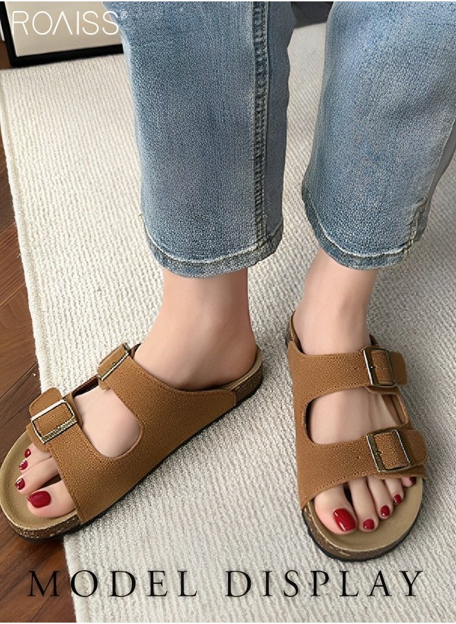 roaiss Women's Straight Cut Open Toe Slippers Frosted Thick Sole Anti Slip Sandals Adjustable Versatile Beach Slippers  - Image 3