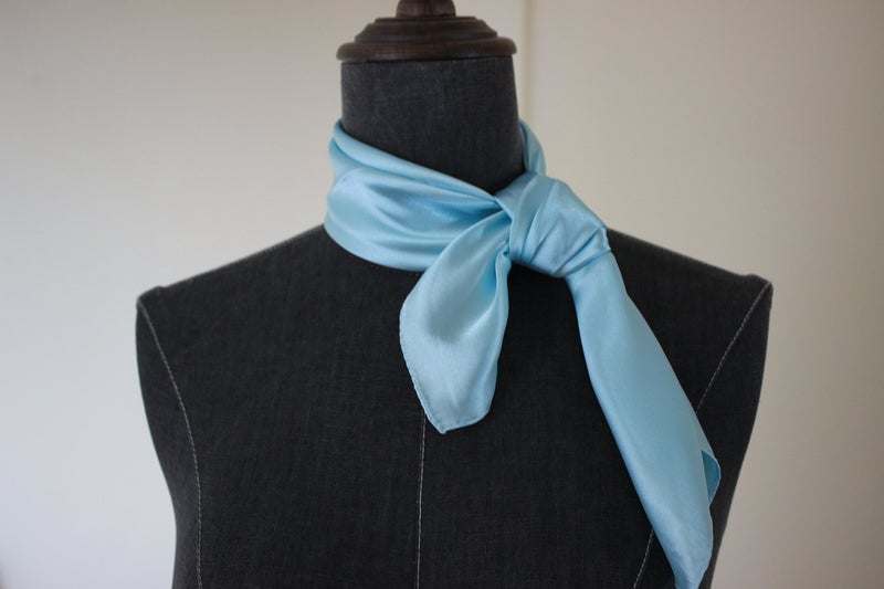 Nania Silk square scarf pure color head scarf blend neckerchief (Sky blue) - Image 3