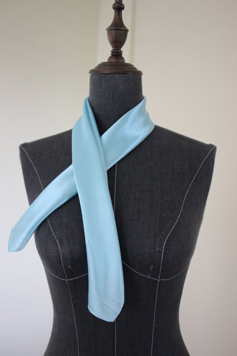 Nania Silk square scarf pure color head scarf blend neckerchief (Sky blue) - Image 2
