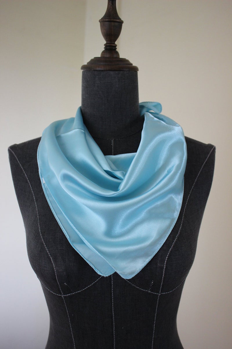 Nania Silk square scarf pure color head scarf blend neckerchief (Sky blue) - Image 4