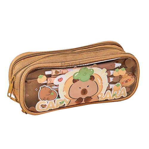 Parshya Canvas Large Capacity Transparent Cute Cartoon Print Pencil Case 3 Compartment Aesthetic Pencil Case for Girls Multifunctional Stationery Organizer for School Office (Panda Green Transperant) - Image 1