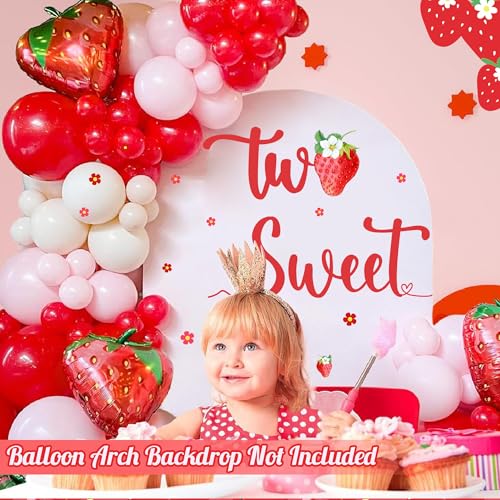 kokolap Two Sweet Birthday Decoration Signs Berry 2nd Birthday Vinyl Decals for Backdrop Baby Sweet Girls Birthday Sign Berry Two Stickers for Balloon Arch Strawberry Second Birthday Party Supplies Banner - Image 2