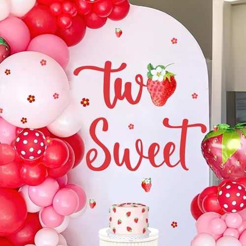 kokolap Two Sweet Birthday Decoration Signs Berry 2nd Birthday Vinyl Decals for Backdrop Baby Sweet Girls Birthday Sign Berry Two Stickers for Balloon Arch Strawberry Second Birthday Party Supplies Banner - Image 1