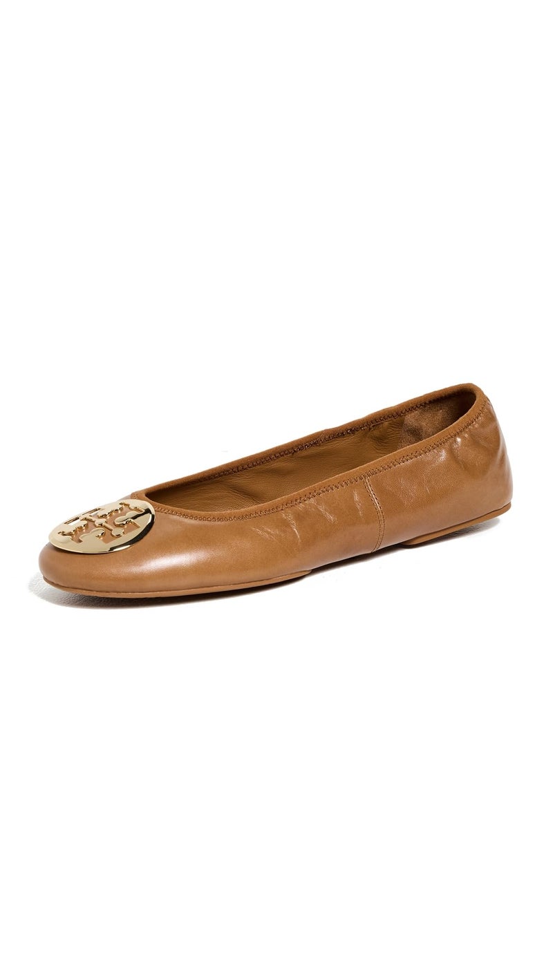 Tory Burch Women's Reva Travel Ballet Flats, Pecan Praline/Gold, 8 Medium US - Image 1
