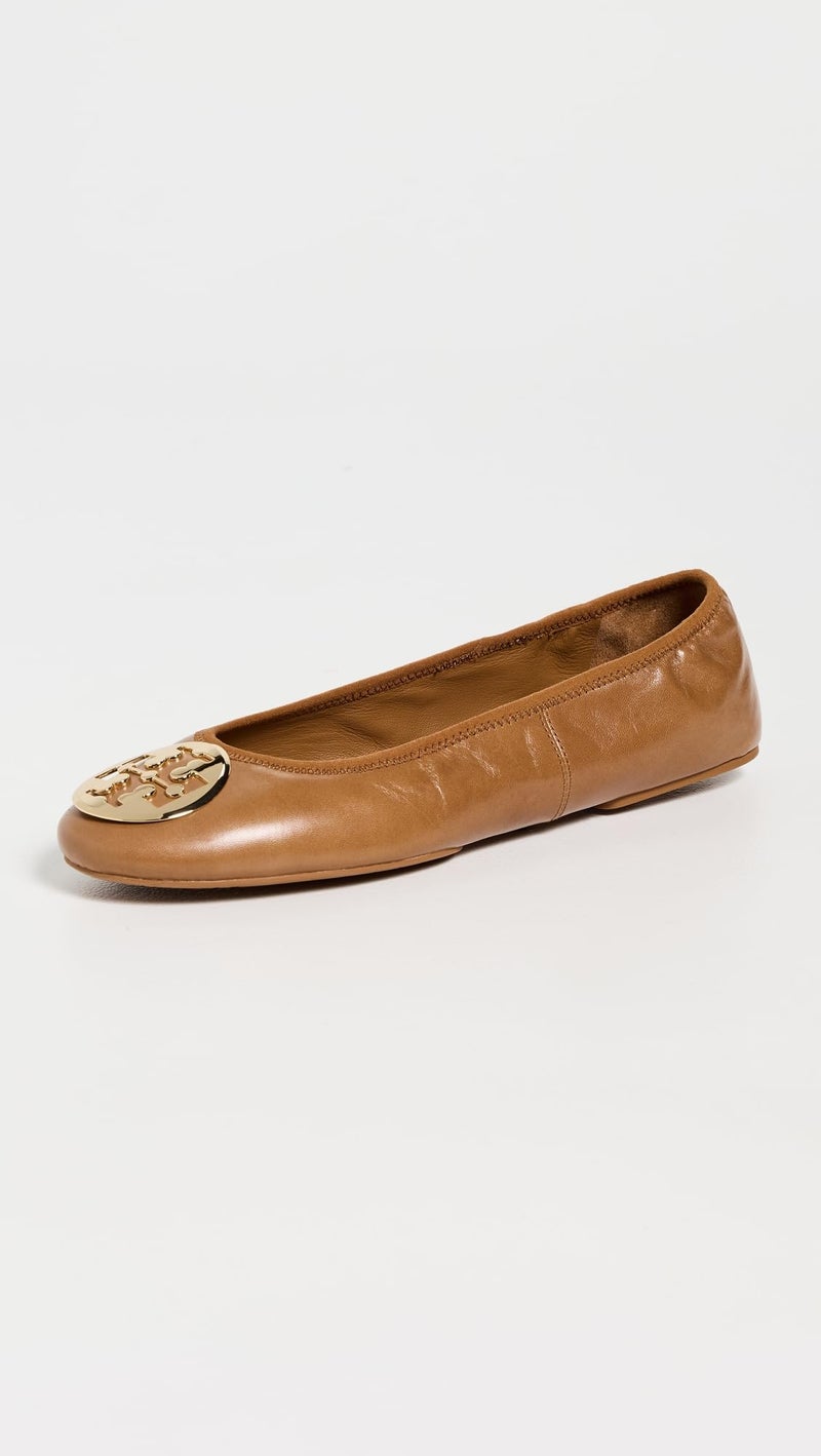 Tory Burch Women's Reva Travel Ballet Flats, Pecan Praline/Gold, 8 Medium US - Image 3