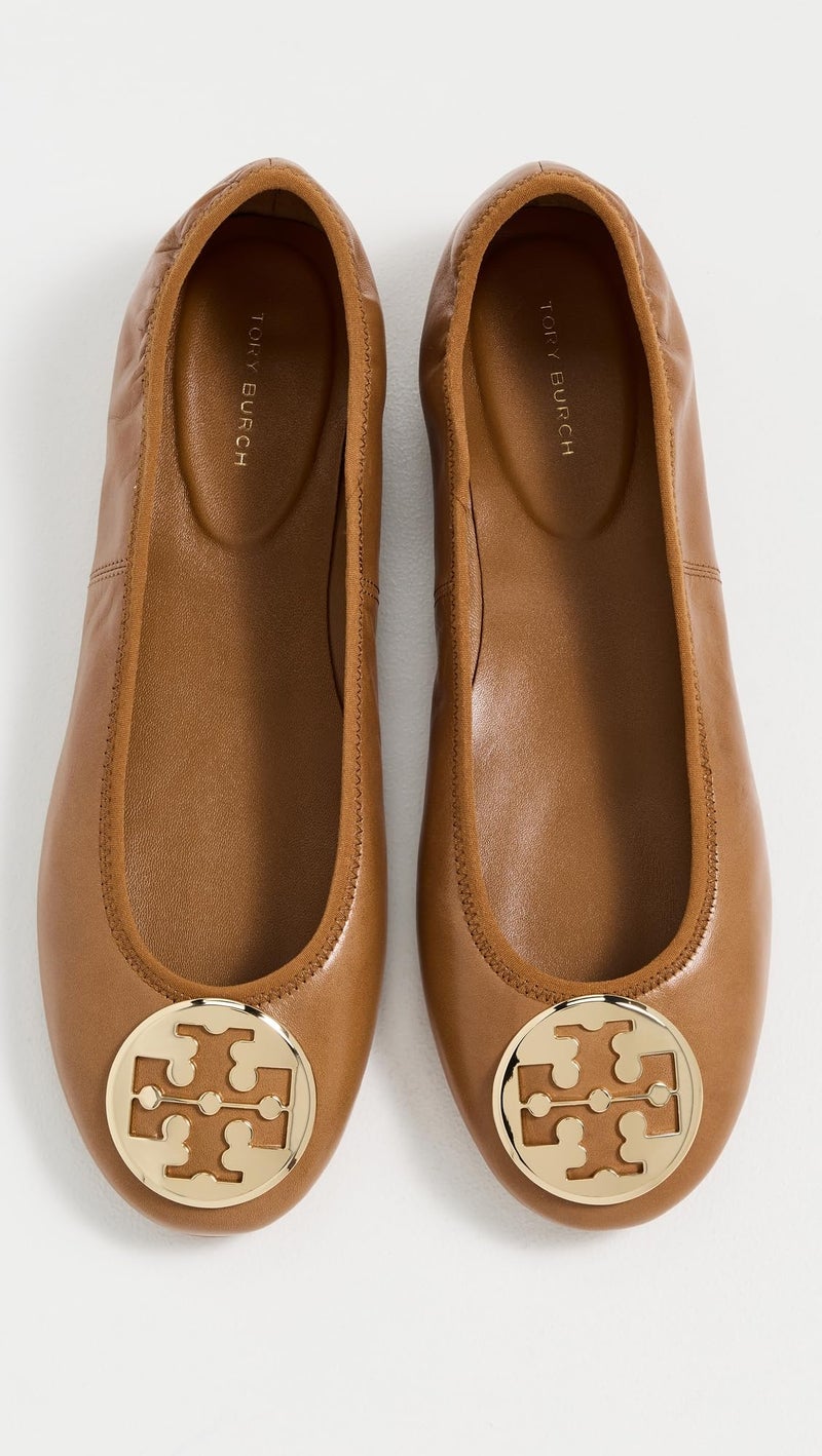 Tory Burch Women's Reva Travel Ballet Flats, Pecan Praline/Gold, 8 Medium US - Image 4