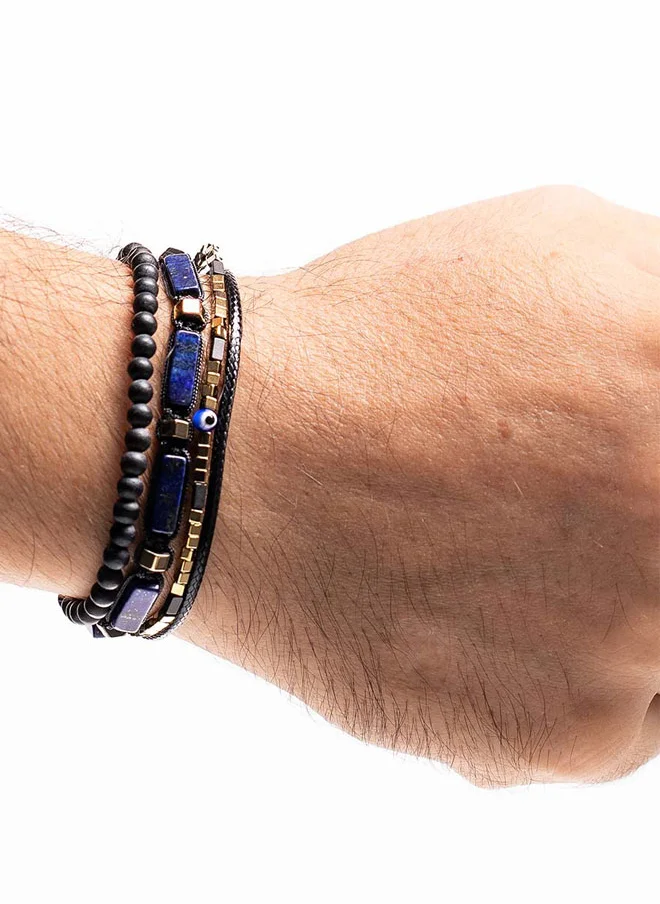 كريسوستوموس Handmade Multiline Adjustable Bracelet for Men with Black Matte Onyx and Multi-Line Design