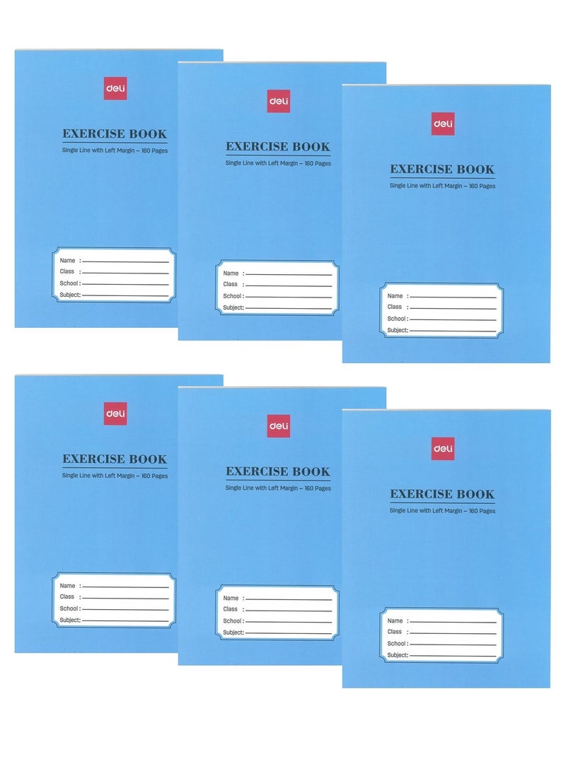 Deli دفتر ملاحظات مكون من 6 قطع بسطر واحد مع هامش أيسر، 160 صفحة - Image 1