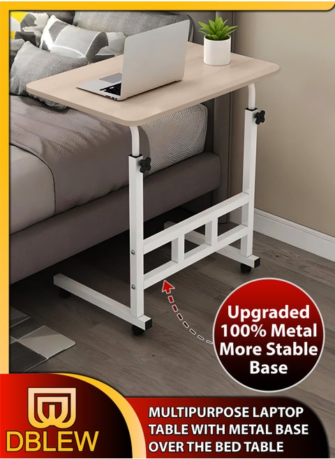 Upgraded Metal Base Adjustable Multipurpose Movable Desktop Computer Mobile Laptop Desk Home And Office Desks For Work and Study Moveable Portable Coffee Overbed Tray Bedside Sofa Table