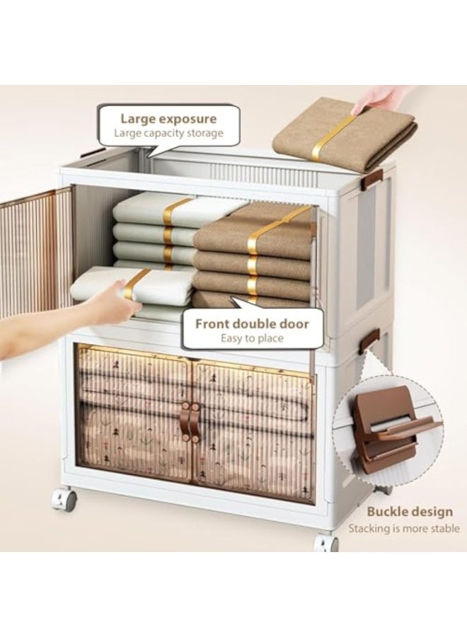 ACPLAY 4-Tier Stackable Storage Bins with Wheels, Clear Plastic Organizer Cabinet for Kitchen Pantry, Clothes, Toys, Snacks & Office Supplies, Rolling Storage Shelves with Lockable Casters - Image 4