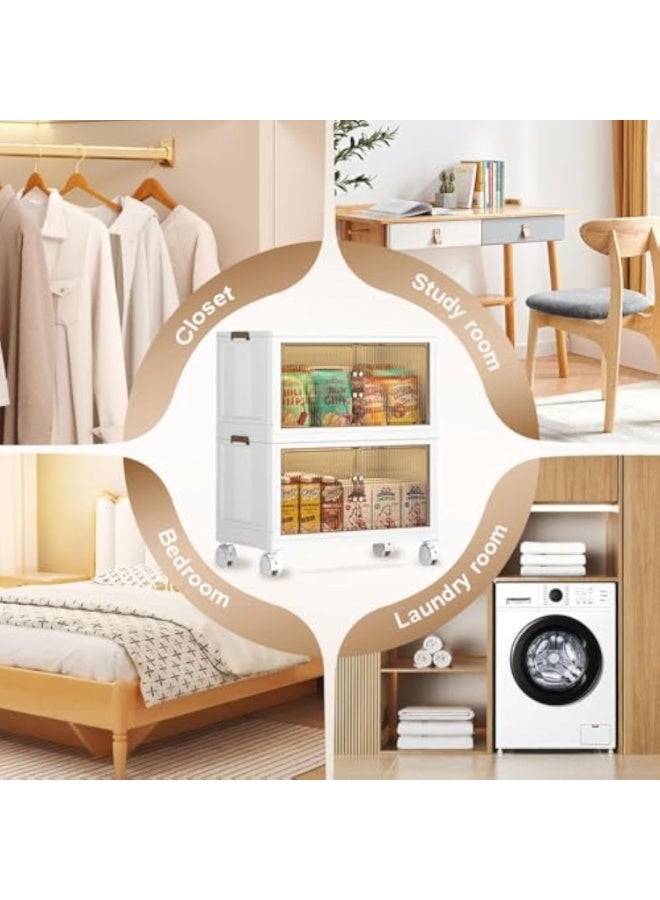 ACPLAY 4-Tier Stackable Storage Bins with Wheels, Clear Plastic Organizer Cabinet for Kitchen Pantry, Clothes, Toys, Snacks & Office Supplies, Rolling Storage Shelves with Lockable Casters - Image 5