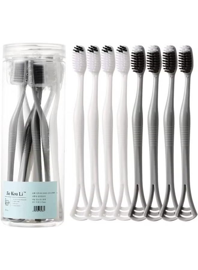 فانسكي مجموعة من 8 مكشطة لسان متعددة الوظائف لتنظيف تجويف الفم، فرشاة أسنان ناعمة من الفحم الخيزران للاستخدام اليومي (مع مكشطة اللسان) - Image 1