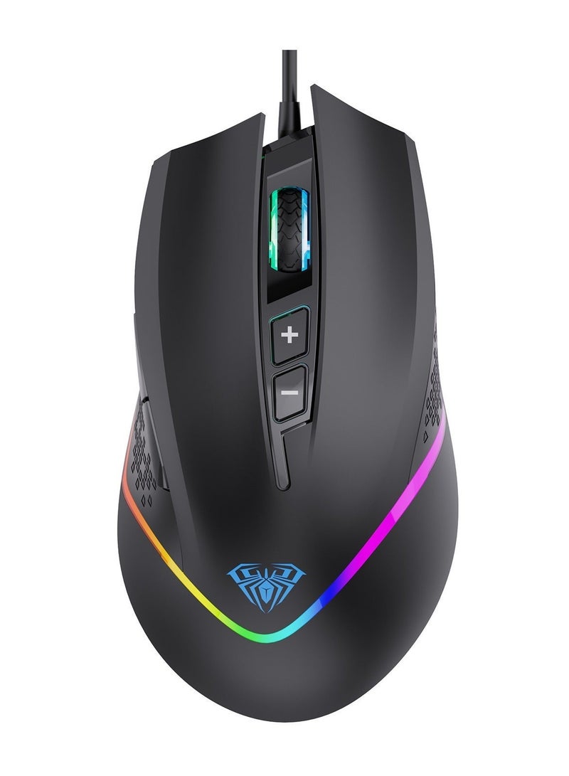 AULA F805 Wired Gaming Mouse – Full Color Breathing Light, Optical Sensor, Ergonomic Design USB Mouse for Windows PC Gamers - Image 2