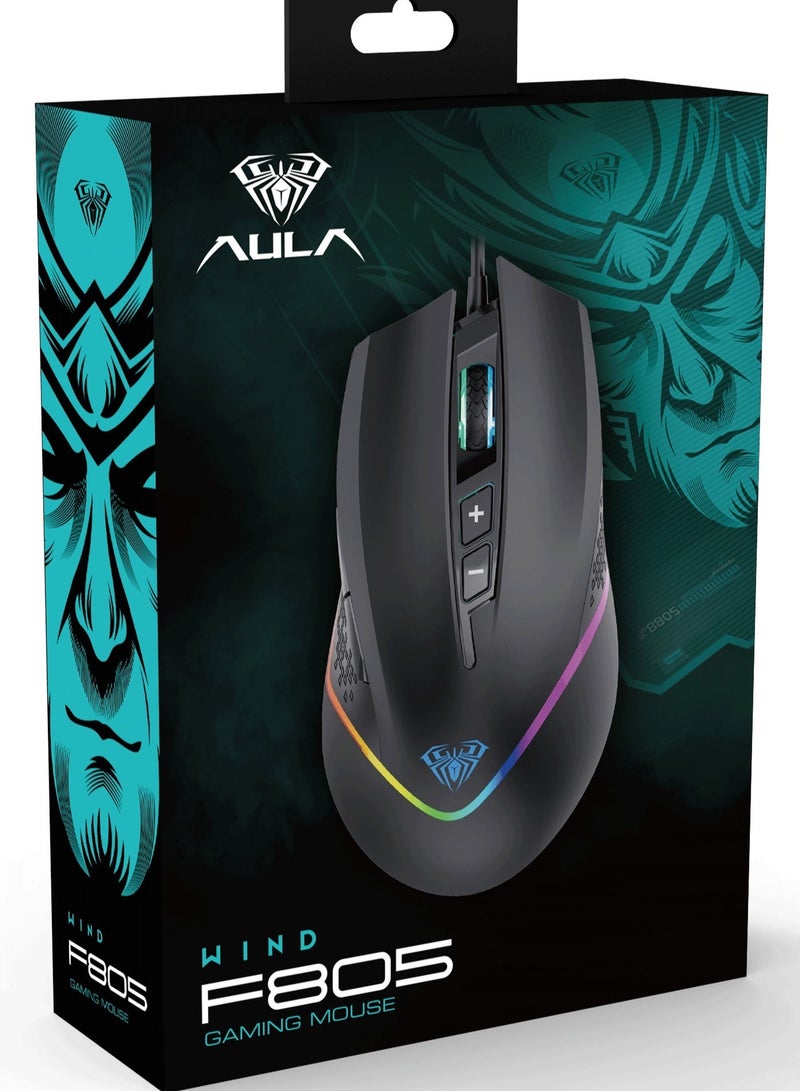 AULA F805 Wired Gaming Mouse – Full Color Breathing Light, Optical Sensor, Ergonomic Design USB Mouse for Windows PC Gamers - Image 1