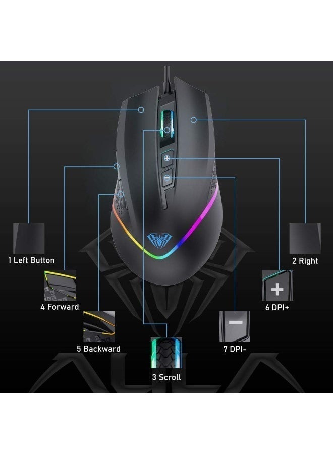 AULA F805 Wired Gaming Mouse – Full Color Breathing Light, Optical Sensor, Ergonomic Design USB Mouse for Windows PC Gamers - Image 5