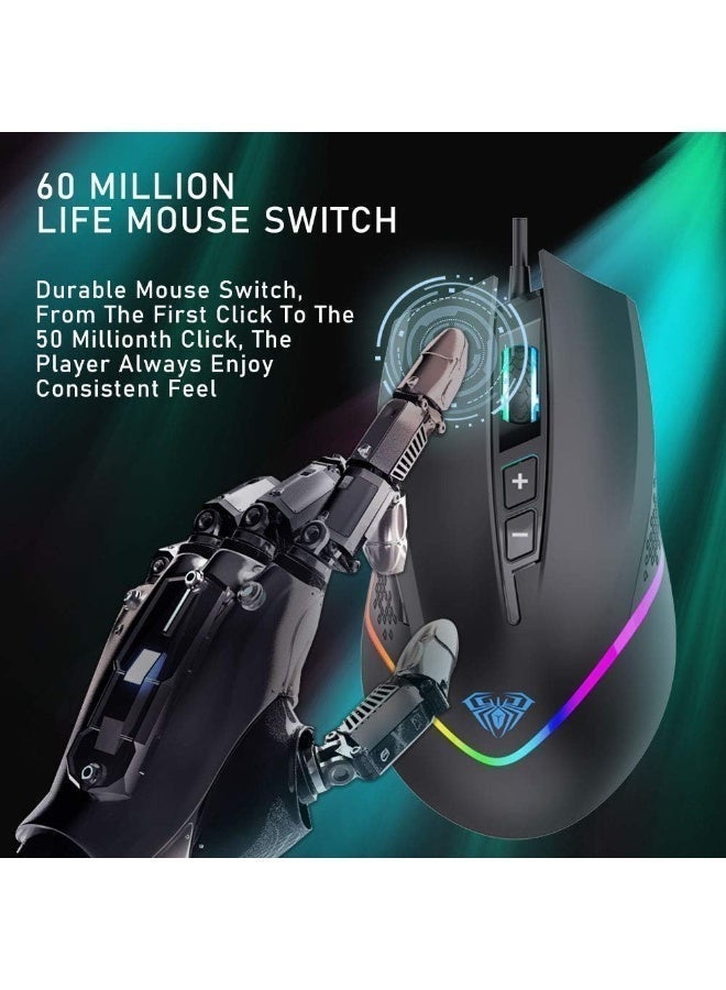 AULA F805 Wired Gaming Mouse – Full Color Breathing Light, Optical Sensor, Ergonomic Design USB Mouse for Windows PC Gamers - Image 4