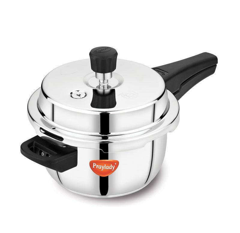 Praylady 3 Litre Stainless Steel Outer Lid Pressure Cooker | Induction & Gas Compatible | 1.2mm Thick | BIS Certified | Sandwich Bottom – Silver. - Image 1