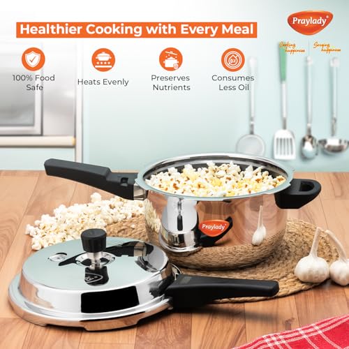 Praylady 3 Litre Stainless Steel Outer Lid Pressure Cooker | Induction & Gas Compatible | 1.2mm Thick | BIS Certified | Sandwich Bottom – Silver. - Image 4