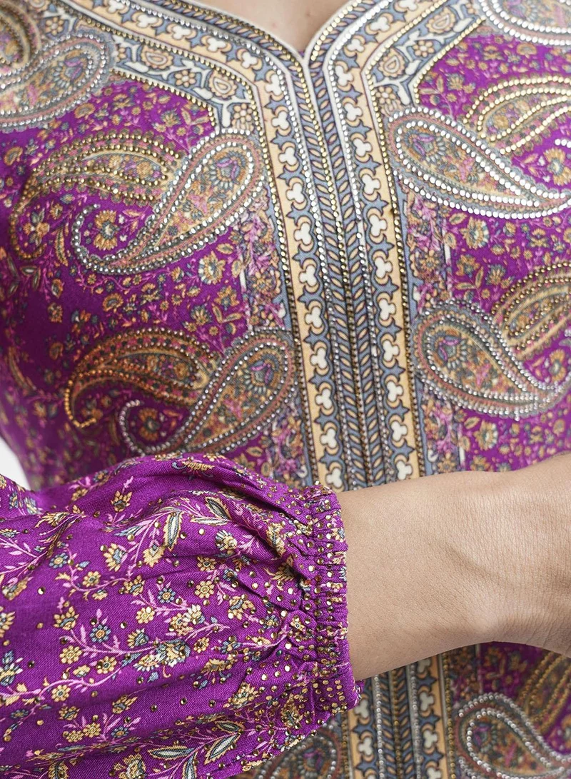 KASHKHA  Viscose Floral & Paisley Print Tiered Jalabiya (VDU857) for Women | Best Price UAE