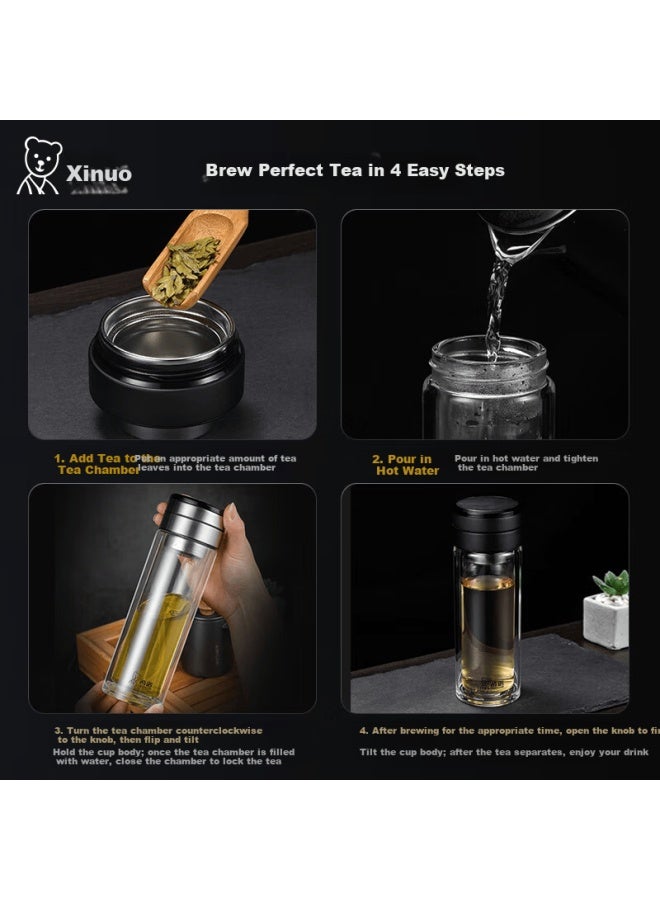 Heenoor Xinnuo Antibacterial Glass Cup Double-layer Tea Separation Cup High-end Men's Tea Brewing Car Water Cup Xn-7095k 320ml - Image 3