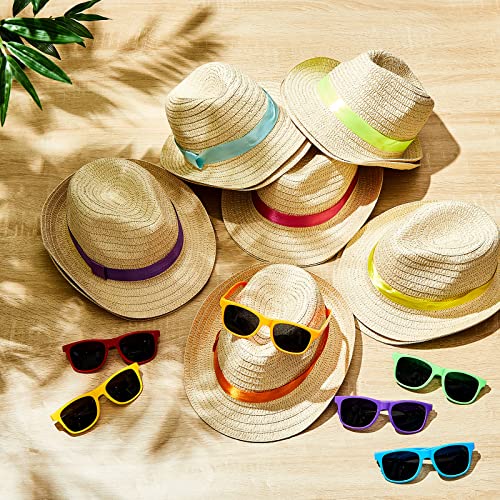 Newcotte 12 Pcs Straw Hats, Havana Cubans with Sunglass Hawaiian, Birthday Party Supplies - Image 4