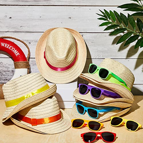 Newcotte 12 Pcs Straw Hats, Havana Cubans with Sunglass Hawaiian, Birthday Party Supplies - Image 3