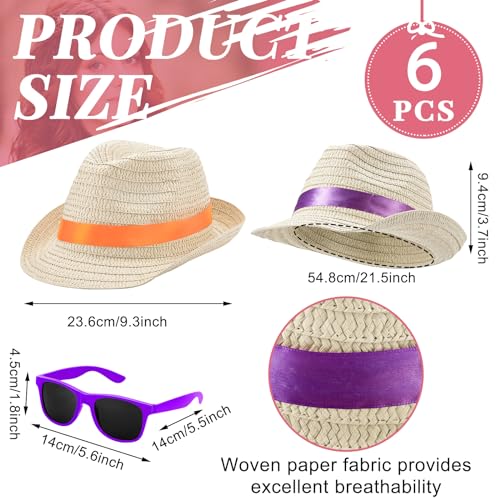 Newcotte 12 Pcs Straw Hats, Havana Cubans with Sunglass Hawaiian, Birthday Party Supplies - Image 2