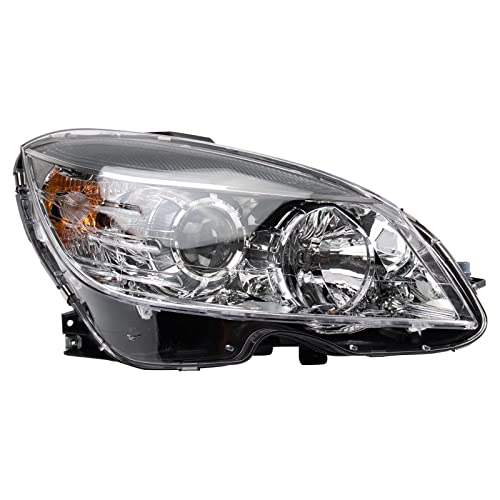 TRQ Passenger Side Headlight Assembly Halogen Chrome Bezel Compatible with 2008-2011 Mercedes-Benz C300, C350, C63 AMG MB2503162 MB2503163 - Image 1