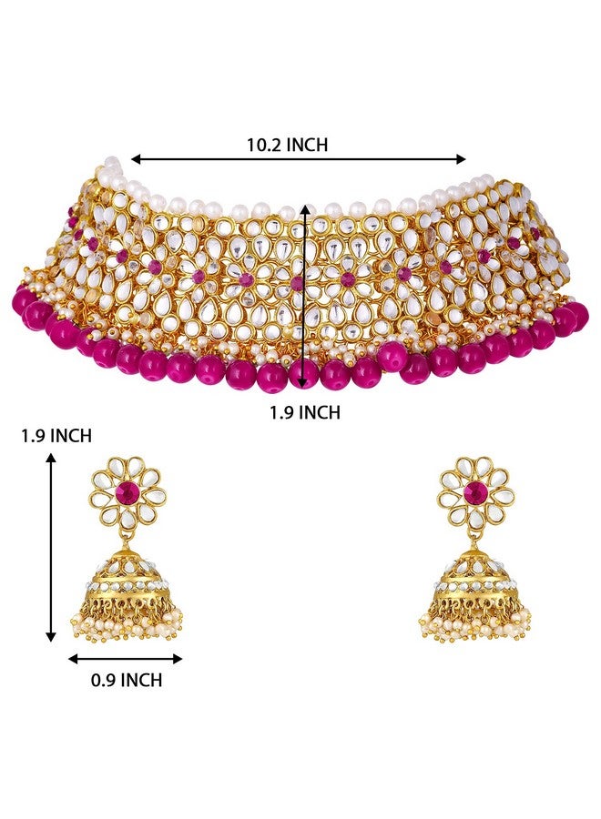 Peora Gold Plated Kundan Faux Pearl Choker Necklace Earring Traditional Jewellery Set for Women - Image 5