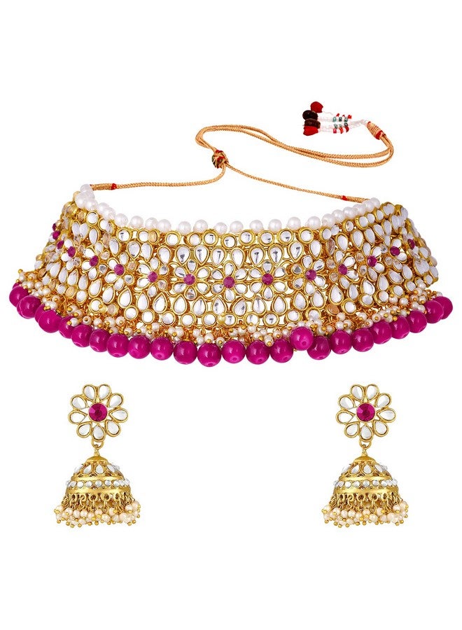 Peora Gold Plated Kundan Faux Pearl Choker Necklace Earring Traditional Jewellery Set for Women - Image 4