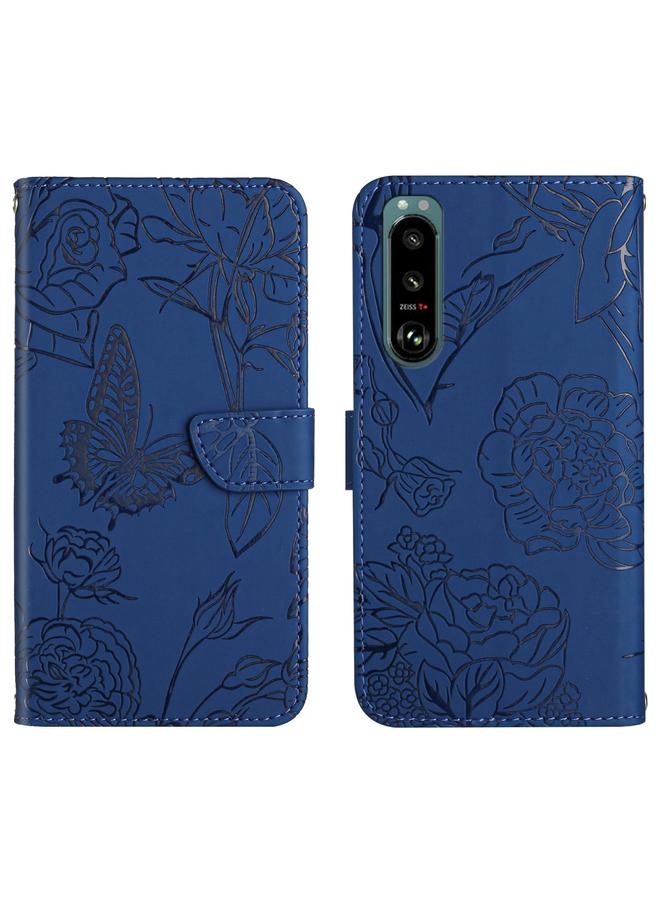 erorex Case For Sony Xperia 5 III Skin Feel Butterfly Peony Embossed Leather Phone Case - Image 1