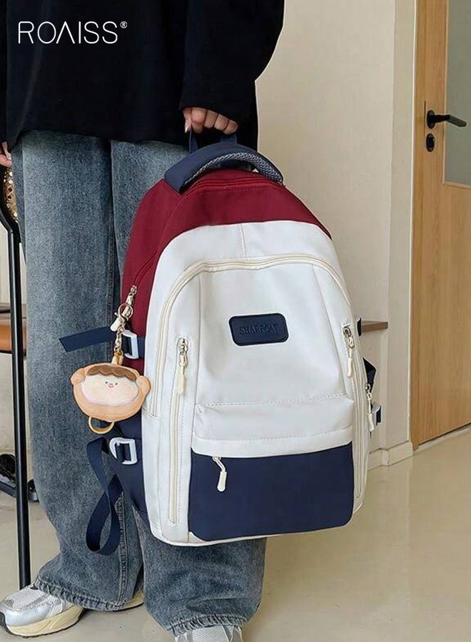 رويس حقيبة ظهر ذات سعة كبيرة ملونة للطلاب من الجنسين، حقيبة نهارية محمولة خفيفة الوزن وعصرية يمكن أن تناسب الكمبيوتر المحمول مع قلادة دمية وجيوب متعددة للسفر أو ممارسة الرياضة في الهواء الطلق - Image 2