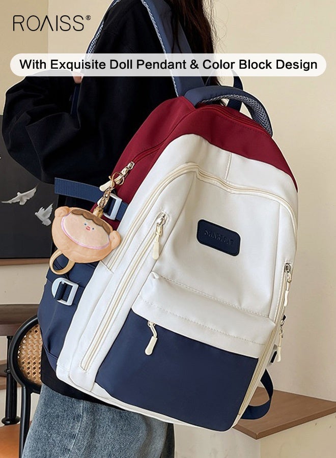 رويس حقيبة ظهر أنيقة للجنسين مع قلادة رائعة، حقيبة مدرسية كبيرة السعة مع سحاب وحمالات قابلة للتعديل، حقيبة كتب متعددة الوظائف ومتعددة الجيوب للطلاب، مناسبة للمدرسة أو الرحلات أو أي أنشطة خارجية - Image 2