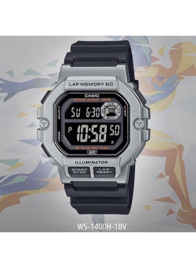 كاسيو ساعة كاسيو الرقمية للرجال WS-1400H-1BV – سوار راتنج أسود، مقاومة للماء حتى 100 متر، ساعة توقيت ومنبه - Image 2