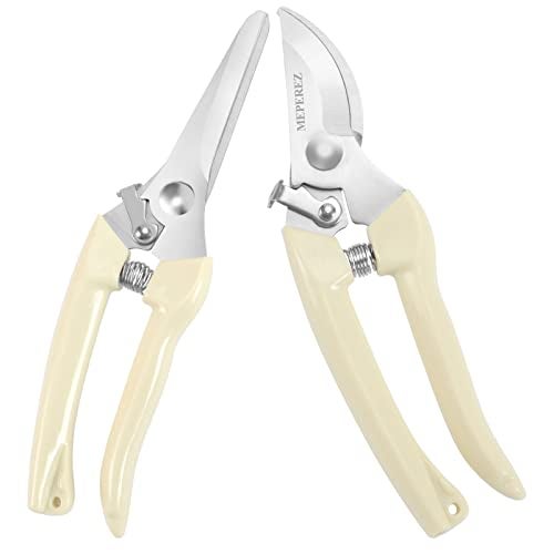 MEPEREZ Premium garden shears, meperez pruning scissors gardening tools, pruners for flower, bushes, rose and fruit tree, use for florist, yard and orchard the plant clippers, sharp white steel anvil snips, 2 - Image 1