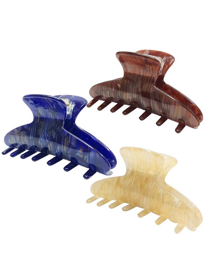 HYFEEL French Hair Jaw Claw Clips For Women Classic Medium Nonslip Grips Strong Hold Hair Clips For Fine Thin Hair 3.5 Inch Cellulose Banana Barrettes Clamps Accessories Blue Brown Beige 3 Pack - Image 1