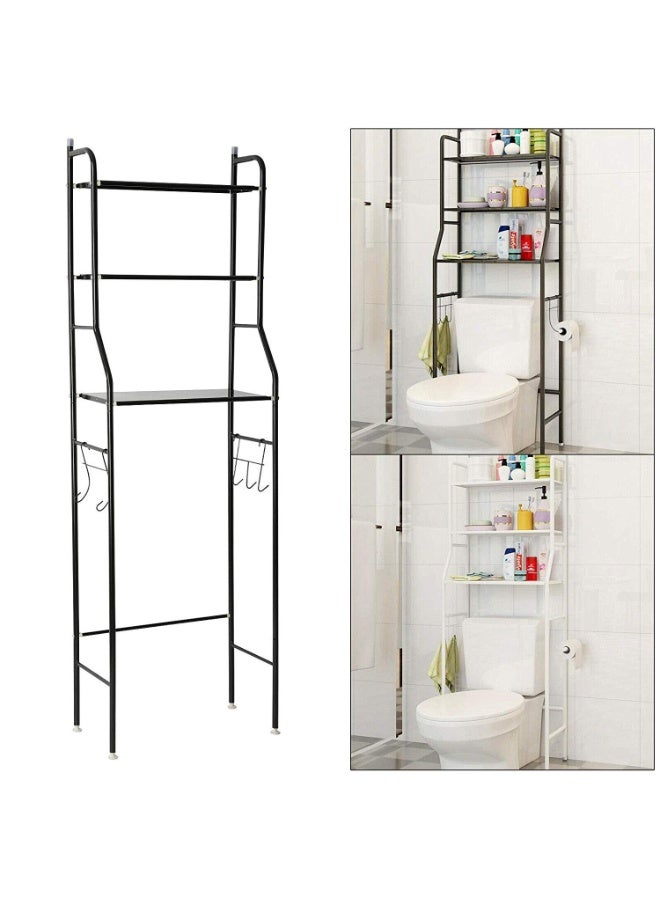 Leostar Over Toilet Storage Rack 3-Tier Bathroom Organizer Space Saving Metal Shelf With Side Hooks Toilet Laundry Room Storage Stand Black Large Capacity Rust Resistant Durable Design - Image 4