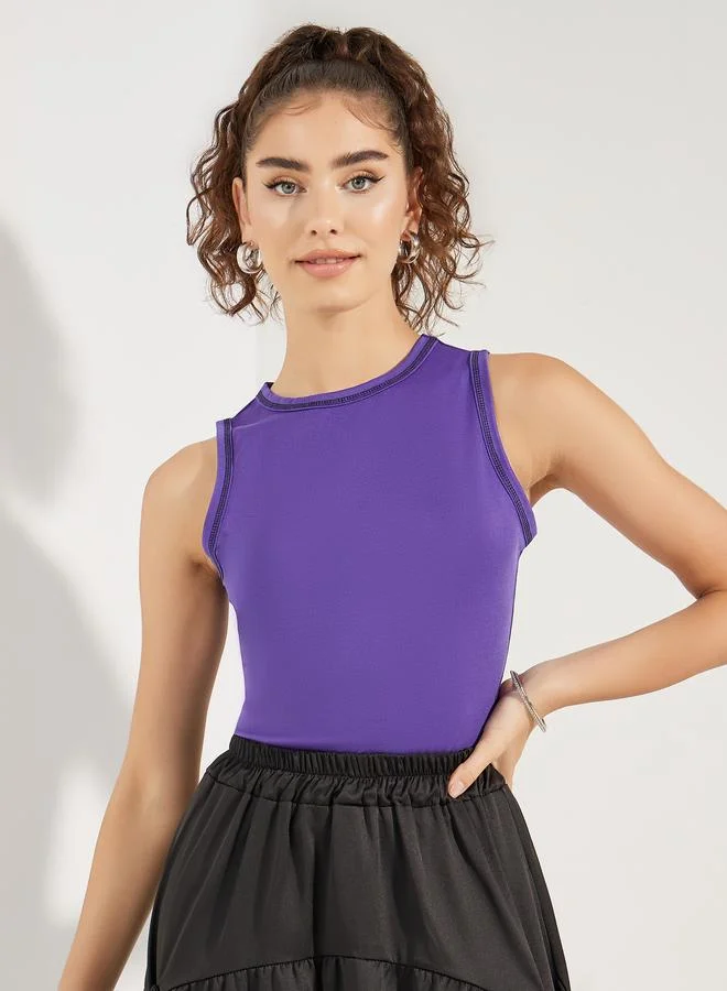 ستايلي Styli Contrast Stitch Detail Round Neck Tank