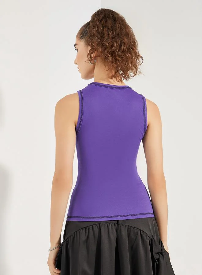 ستايلي Styli Contrast Stitch Detail Round Neck Tank