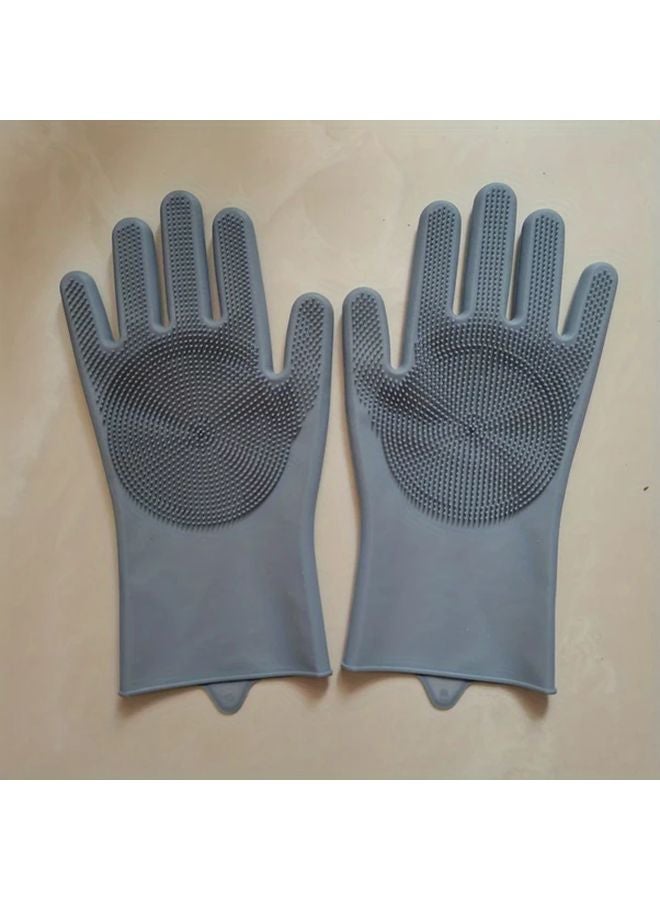 Silicone Kitchen Cleaning Gloves Grey Color Multipurpose Non Slip Grip Reusable - Image 1
