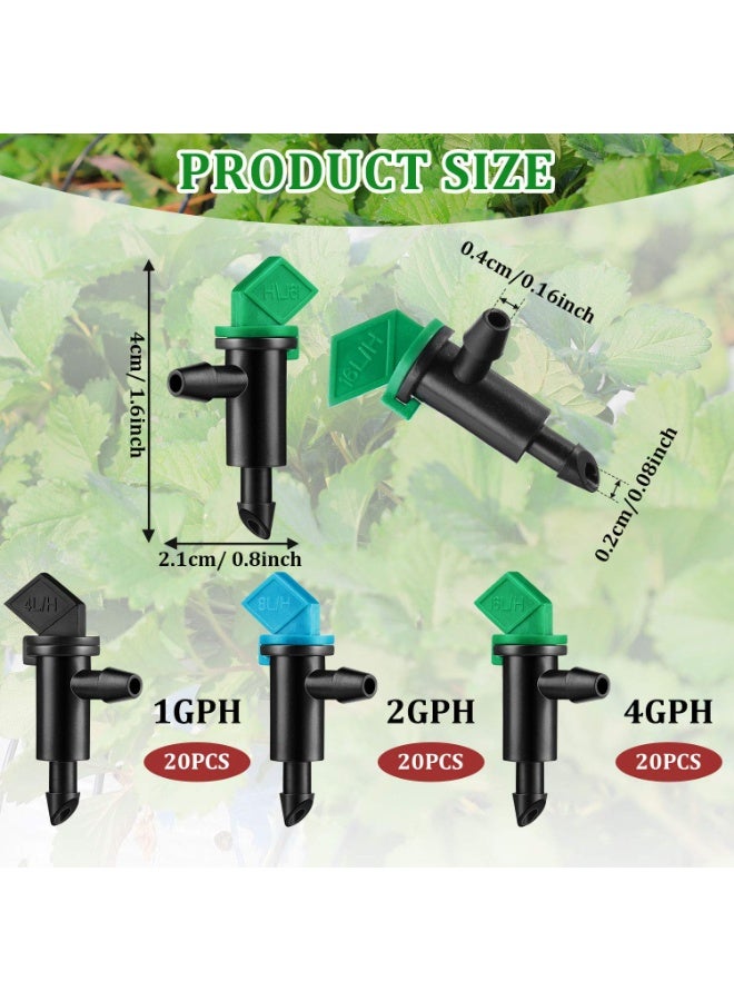 SUNSAR 60 Pieces Drip Emitter Garden Flag Irrigation Dripper in 3 Sizes, Trees and Shrubs, 1 GPH, 2 GPH, 4 GPH - Image 2